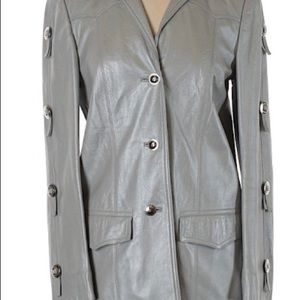 Escada Lambsnappa Leather Silver Jacket Size 38